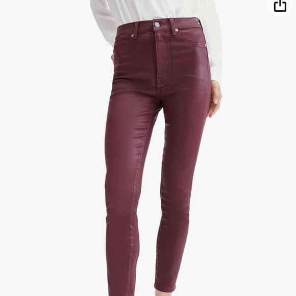 Size 2 7 For All Mankind High-Waist Ankle Skinny Coated in Merlot NWT - Picture 3 of 8